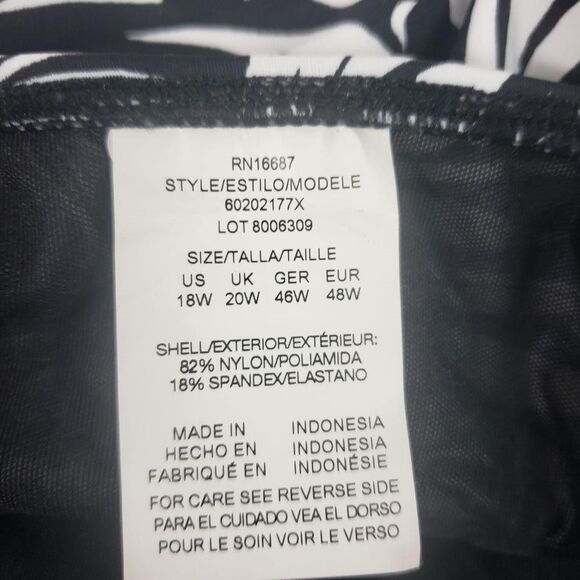 Swim Solutions Swimdress Womens 18W Black White Floral One Piece Tummy Control - Picture 15 of 16